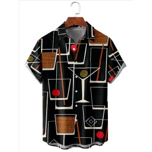 Men's Geometric Wine Glass Print Shirt 77487640X