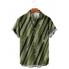 Men's Casual Lapel Striped Short Sleeve Shirt 26635255M