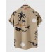 Brown Coconut Tree Print Summer Casual Men's Short Sleeve Shirt