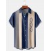 Art Casual Geometric Stripe Colorblock Short Sleeve Shirt