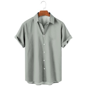 Men's Lapel Solid Color Casual Short Sleeve Shirt