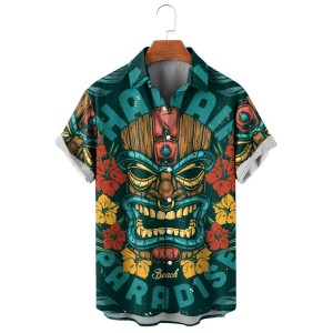 Hawaiian Tiki Havaino Print Short Sleeve Shirt